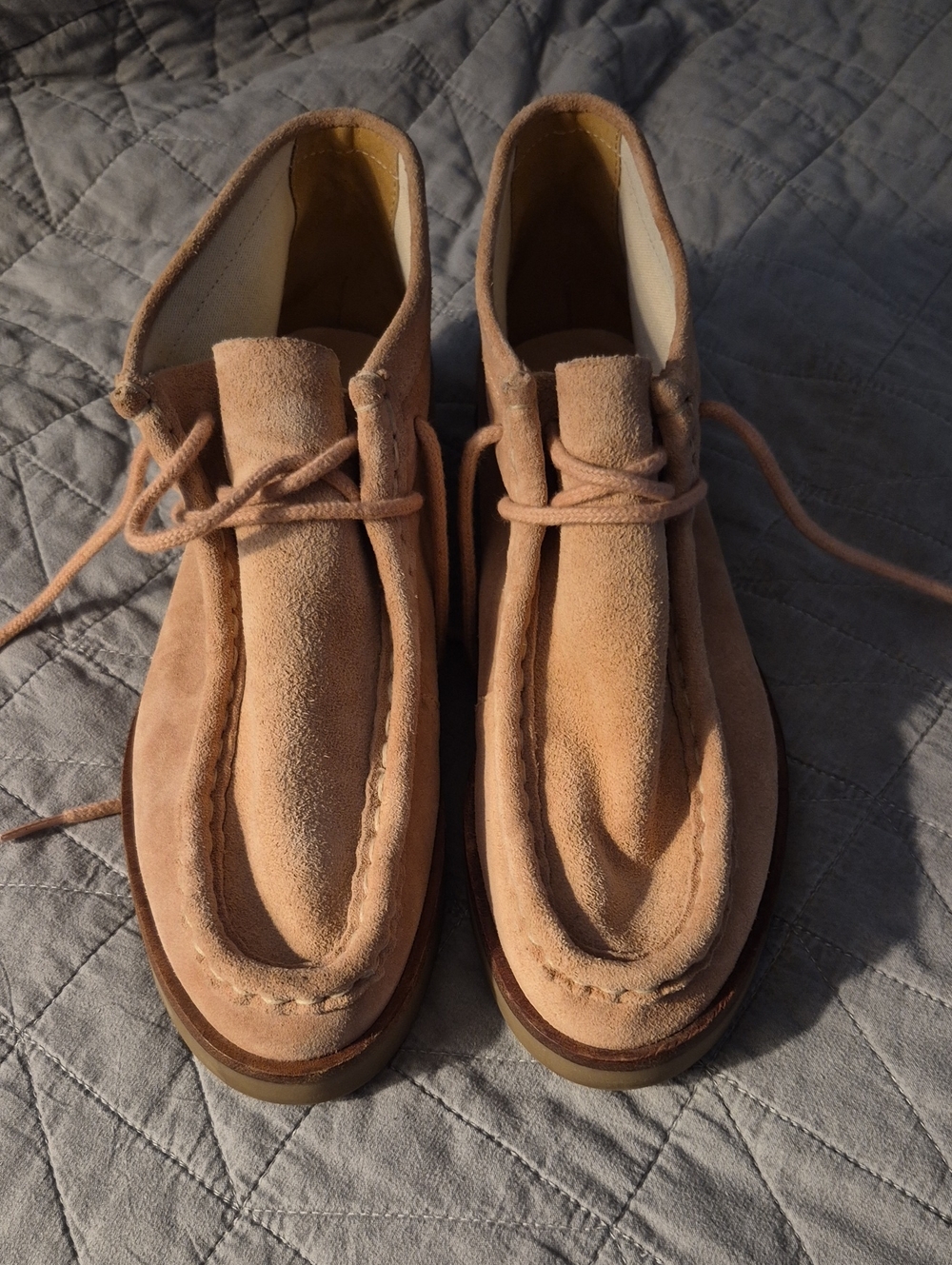The Creat;Women,s Suede Lace-Up Moc Toe Shoes in Light Tan